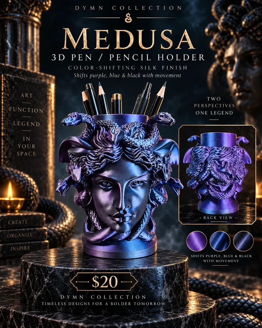 Seller artwork showing the color-shifting Medusa 3D pen holder